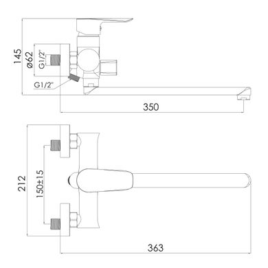 VACLAV змішувач для ванни довгий вилив, хром, 35 ​​мм