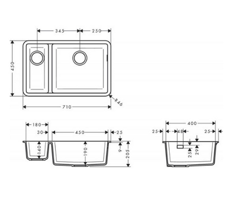 Кухонна мийка Hansgrohe S 51 S510-U635 під стільницю 180/450, graphiteblack (43433170), Чорний