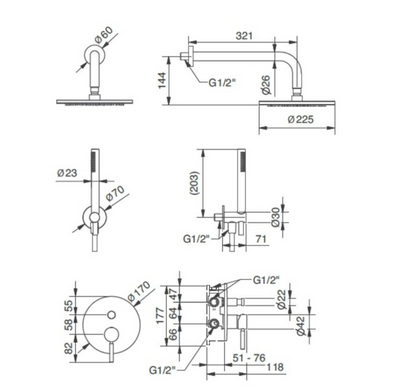 Душовий комплект Bugnatese Kobuk, Хром KOBCR2274, Хром