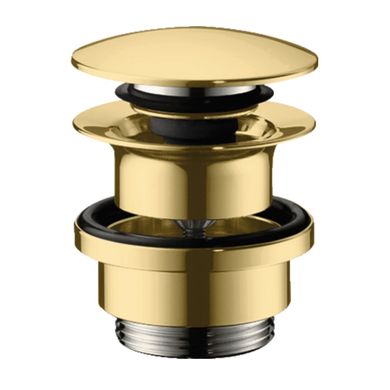 Донний клапан для умивальників Hansgrohe з переливом push-open, поліроване золото Optic (50100990)