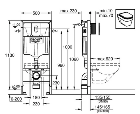 Інсталяція для унітаза Grohe Rapid SL 38929000 з клавішею Arena Cosmopolitan хром