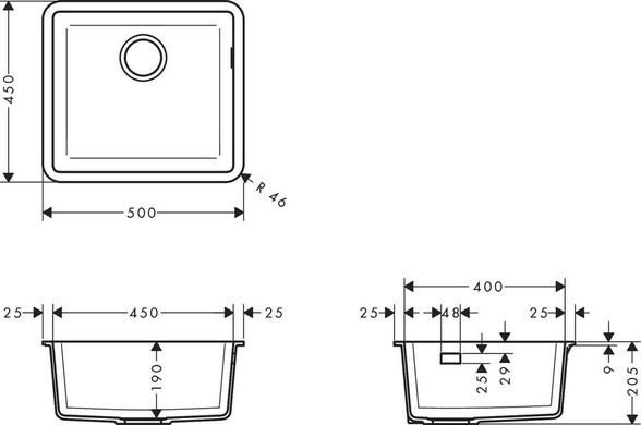 Кухонна мийка Hansgrohe S510-U450 під стільницю 500х450 мм, Concretegrey (43431380)