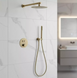 Душевая система скрытого монтажа Devit Flow D117124011111BG с термостатом, brushed gold, Золото