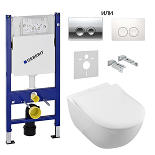 Комплект Geberit Duofix 458.161.21.1 + безободковый унитаз Subway 2.0 5614R201 с крышкой Slim, Soft close