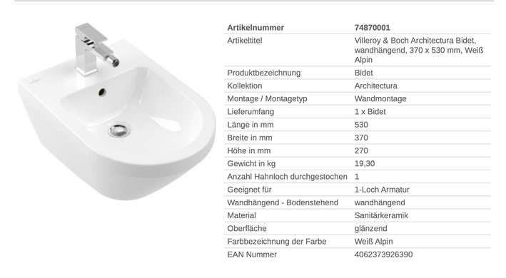 74870001 Villeroy & Boch OMNIA ARCHITECTURA Біде підвісне