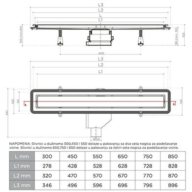 Душевой канал Pestan Confluo Premium Line, белое стекло (550-850 мм), 550 мм