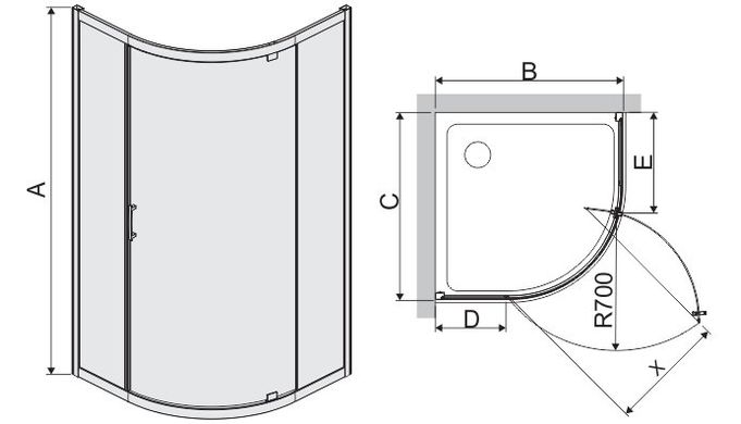 Душевая кабина Sanplast TX5 90x90 см. (Прозрачное стекло),1/4 круга с 1й распашной дверью (KP1DJ/TX5-90-S sb W0)