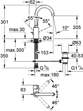 Смеситель для раковины Grohe Eurosmart Cosmopolitan, 32830000, высокий, Хром