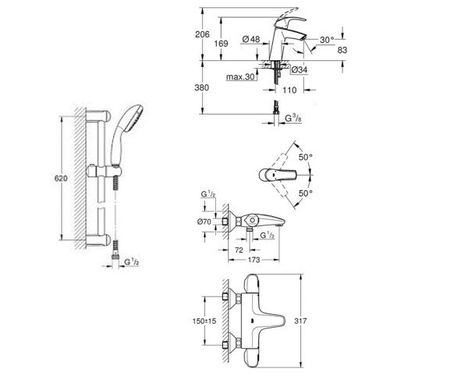 Набор смесителя и термостата для ванны GROHE 34101TM (23324001+34155003+27926001)