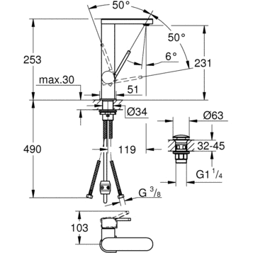 Grohe Plus Змішувач одноважільний для раковини, L-Size (23844003)