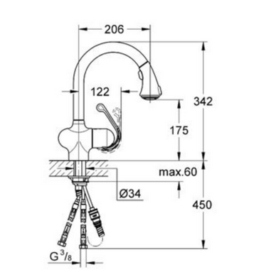Змішувач для кухонної мийки GROHE Zedra 32462000, Хром