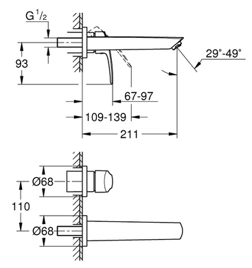 Змішувач для умивальника Grohe Eurosmart New M-Size, на стіну, чорний матовий (293382433), Чорний